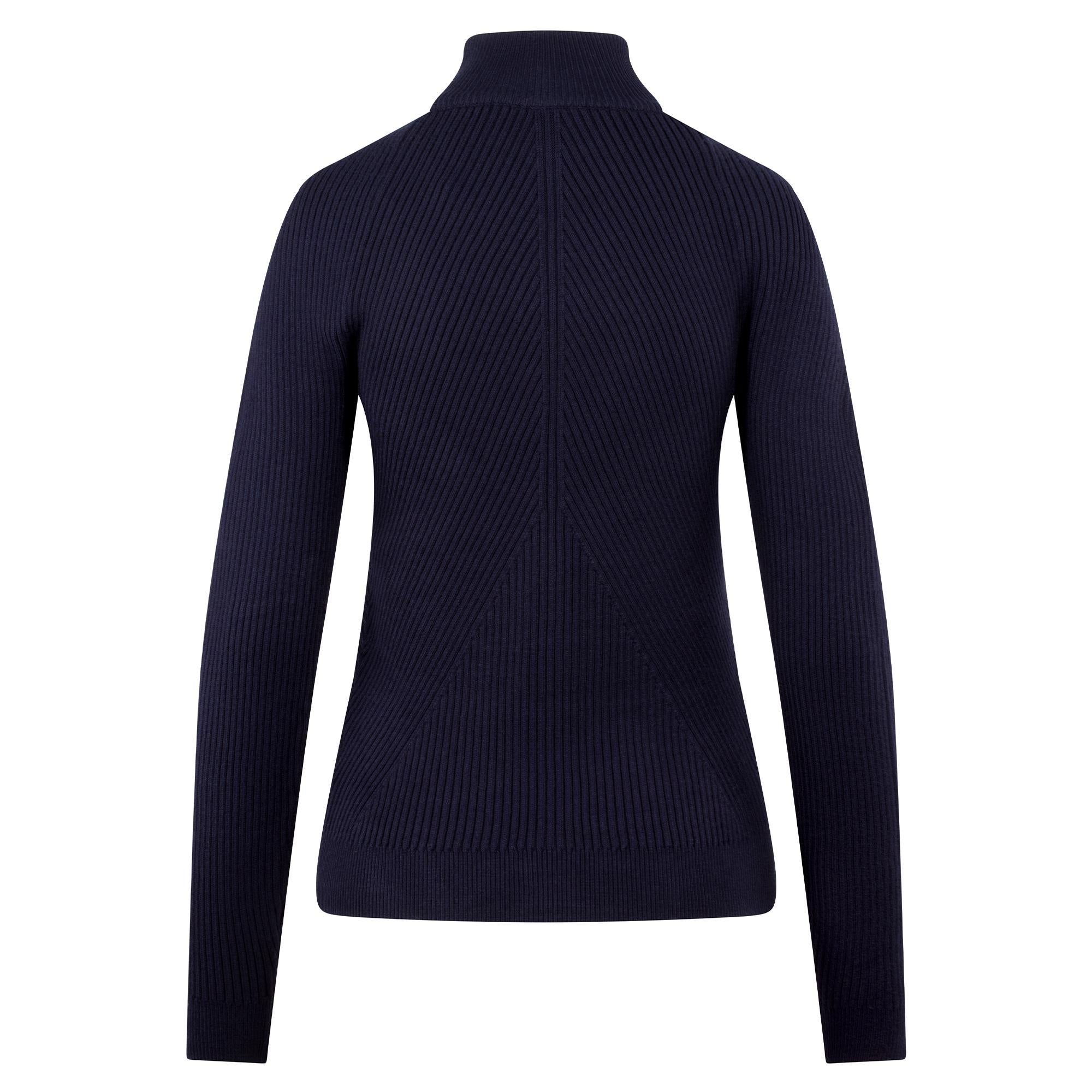 Daily Sports Knitted Rib Full Zip Ladies Golf Jumper Navy